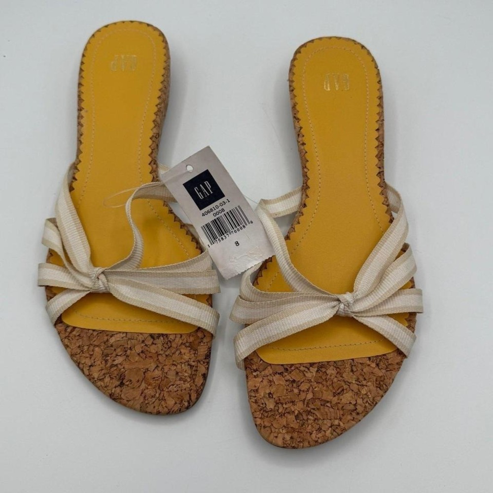 GAP Women's‎ Cork Slide Sandals Yellow Bow Straps Size 8 NWT Y2K
